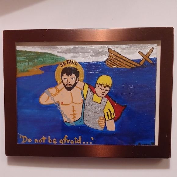 St. Paul Original Handpainted Religious Art in Frame - Picture 3 of 3